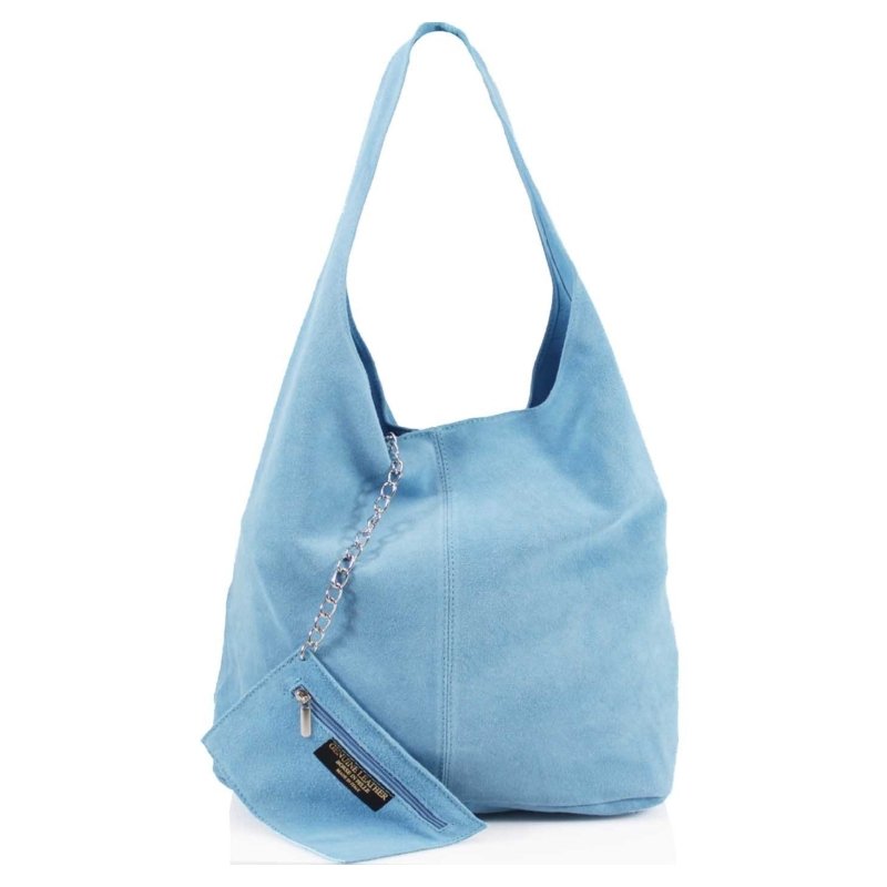 Italian Designer Soft Suede Leather Shoulder Bag-Swolit Bellissima - Light Blue - British D'sire