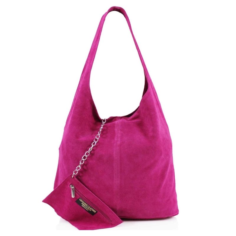 Italian Designer Soft Suede Leather Shoulder Bag-Swolit Bellissima - Magenta - British D'sire