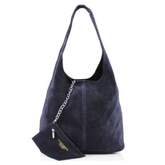 Italian Designer Soft Suede Leather Shoulder Bag-Swolit Bellissima - Navy - British D'sire