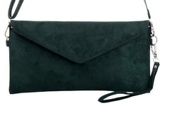 Italian Designer Suede Leather Envelope Clutch - Dark Gree - British D'sire