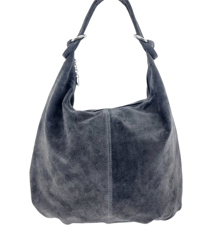 Italian Designer Suede Leather Slouchy Bag - Swolit Cosimo Dark Grey - British D'sire