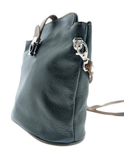 Italian Leather Crossbody Bag with Zip Pocket- Spalle Piccole- Black & Tan - British D'sire