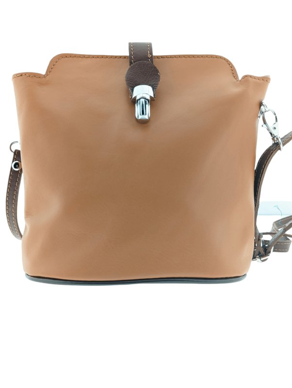 Italian Leather Crossbody Bag with Zip Pocket- Spalle Piccole- Tan - British D'sire