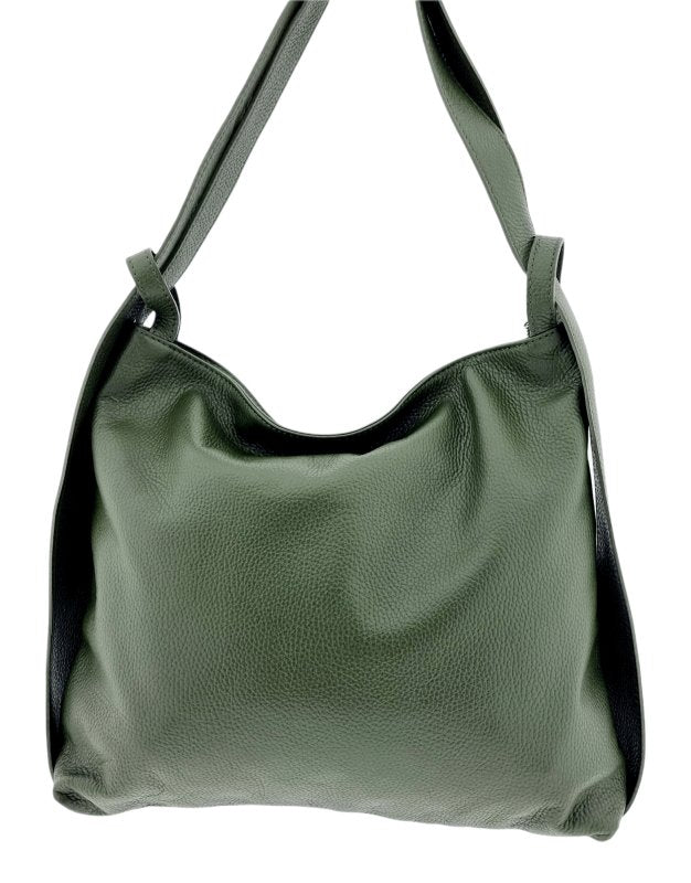 Italian Leather High Quality Large Leather Convertible Backpack -Ultimati- O Green - British D'sire