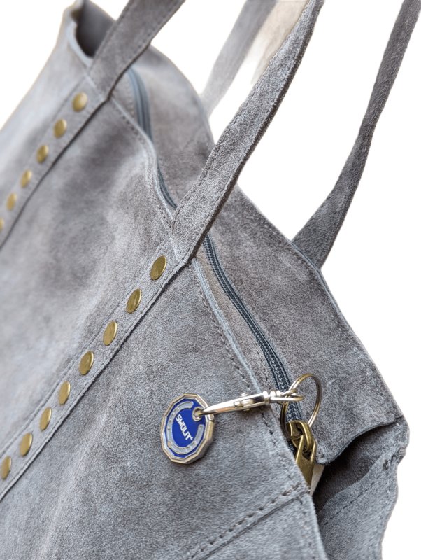 Italian Stylish Studded Suede Leather Soft Tote Shopper Swolit - Popolare - Grey - British D'sire