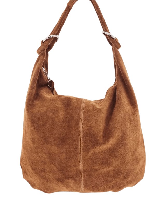 Italian Suede leather dark tan slouchy bag by Swolit - British D'sire