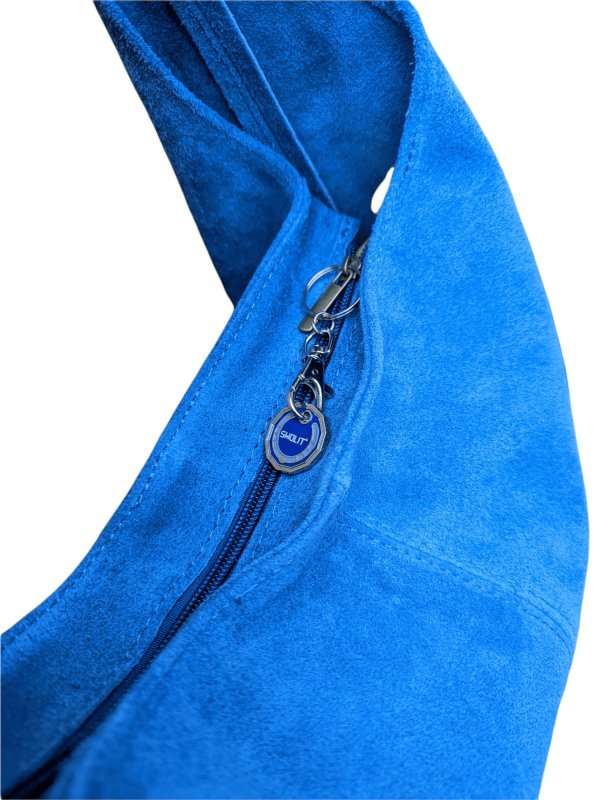 Italian Suede Leather Zipped Hobo Bag- Snelini Denim Blue - British D'sire