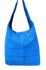 Italian Suede Leather Zipped Hobo Bag- Snelini Denim Blue - British D'sire