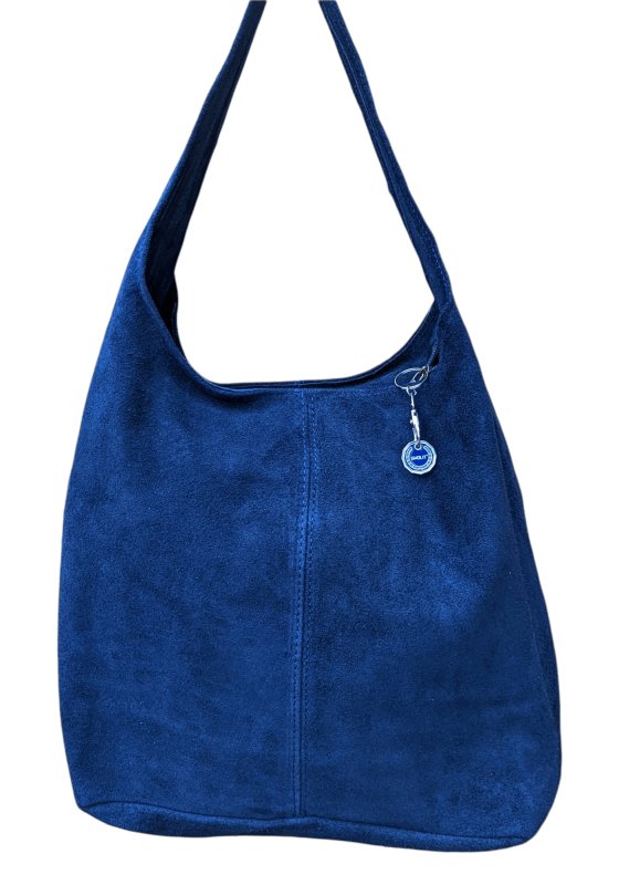 Italian Suede Leather Zipped Hobo Bag- Snelini- Navy - British D'sire