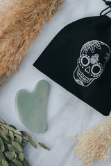 Jade Crystal Gua Sha with Black Skull Pouch - Cosmetic Tools - British D'sire