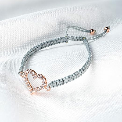 J.Endéar Heart Bracelet for Girls, 925 Sterling Silver inlaid with Zirconia Handmade Braided Filigree Rope Bracelet Gift - Bracelets - British D'sire