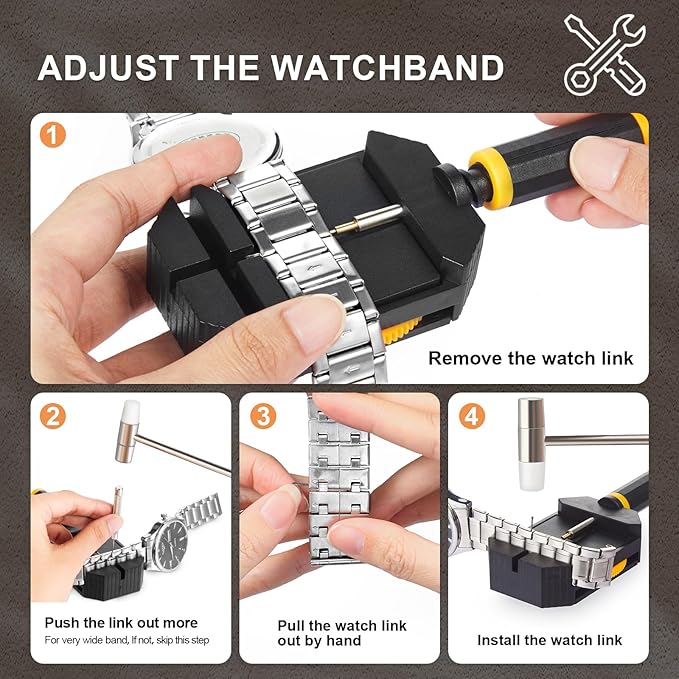 JOREST Watch Link Removal Kit, Watch Band Repair Tool for Strap Adjustment, Watch Resize Shortening Tool, Bracelet Chain Pin Remover, Watch Adjuster, Watch Hammer, with User Manual, Punch Pins - Repair Tools & Kits - British D'sire