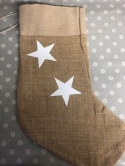 Jute & Juco Stockings Double Star Design - COTTON DRAWSTRING BAGS - British D'sire