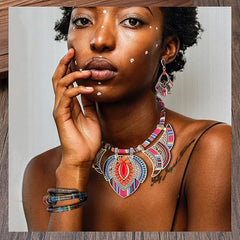 Kakonia 3Pcs African Ethnic Jewellery Set for Women Earrings Native American Bohemian Style Tribal Necklace Bracelet Statement Beaded Choker Costume Boho Vintage Dangle Jewellery - Jewellery & Watches - British D'sire