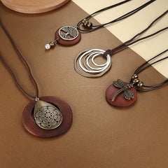 KALVICA 4 PCS Wooden Necklaces for Women Girl,Long Vintage Pendant Natural Wood Necklace,Ethnic Style Pendant Necklace - Jewellery & Watches - British D'sire