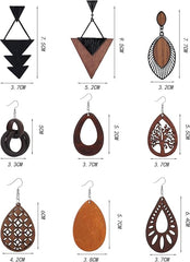 KALVICA 9 Pairs Wooden Earrings for Women Girl, African Earrings, Natural Wood Teardrop Earrings, Ethnic Style Pendant Earrings, 316L Stainless Steel Hook - Jewellery & Watches - British D'sire