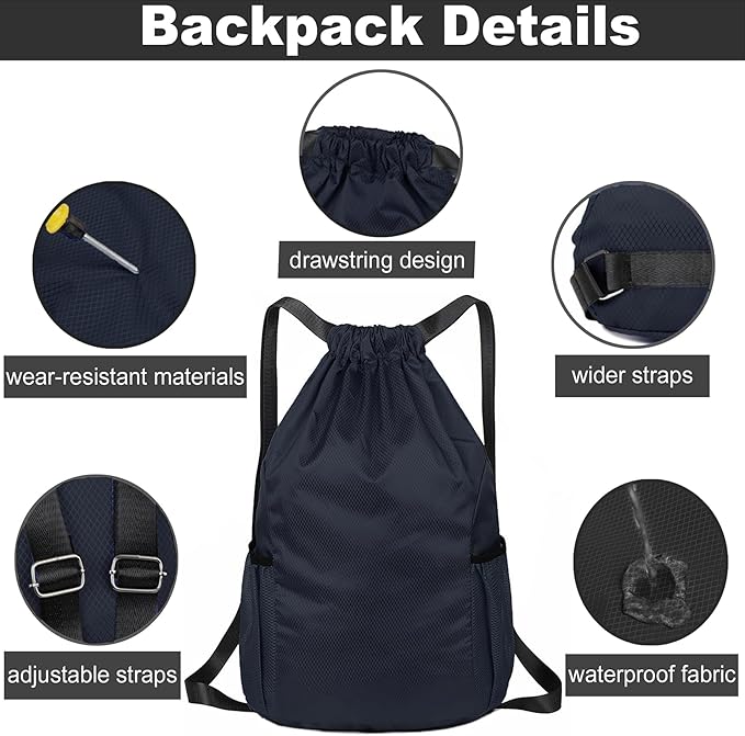 KANGSIT Drawstring Bag, Swim PE Bags Drawstring Gym Bag for Kids Adults, Waterproof Swimming Sports Bag for School Sports Swimming Gym Travel Unisex Gym Bag - Gym Bags - British D'sire