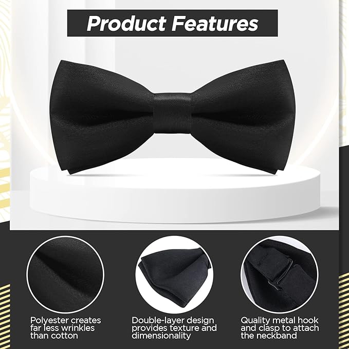 Kids Bow Tie, Boy's Pre - Tied Bow Ties - Adjustable Neck Silk Bowties Classic Solid Colour Bow Tie for Baby Toddler Birthday Wedding Formal Party Banquet Prom Ball Fancy Dress - Kids Ties - British D'sire