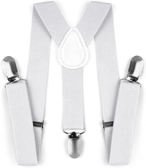 Kids Toddler Adjustable Elastic Fashion Suspenders Bow Tie Necktie Set (White) - British D'sire