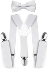 Kids Toddler Adjustable Elastic Fashion Suspenders Bow Tie Necktie Set (White) - British D'sire