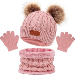 Kids Winter Beanie Hat Scarf Gloves Set 3 in1, 3Pcs Knit Warm Toddler Winter Cap Gloves Neck Warmer for Boys Girls 1 - 6 Year, Winter Accessories Sets for Children Outdoor Sports - Kids Accessories - British D'sire