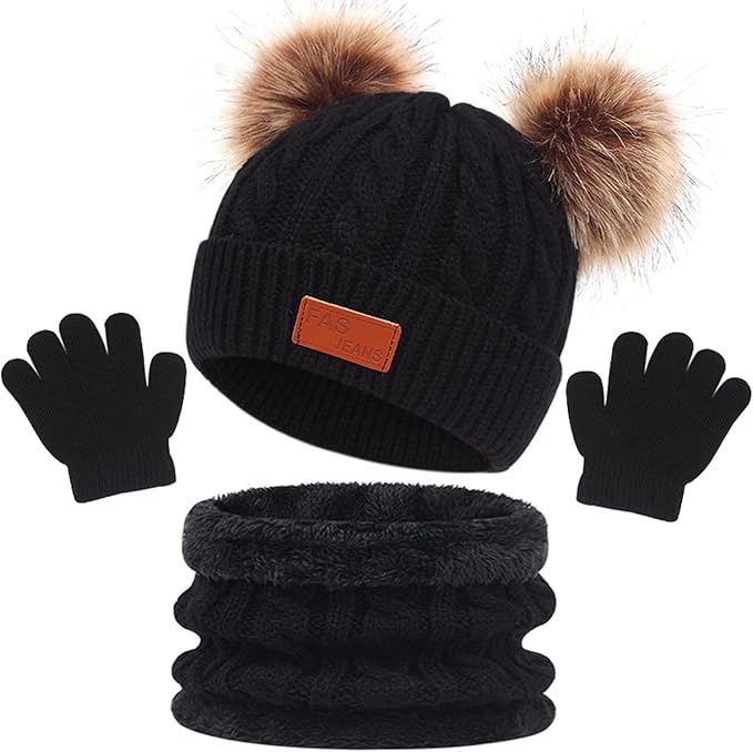 Kids Winter Beanie Hat Scarf Gloves Set 3 in1, 3Pcs Knit Warm Toddler Winter Cap Gloves Neck Warmer for Boys Girls 1 - 6 Year, Winter Accessories Sets for Children Outdoor Sports - Kids Accessories - British D'sire