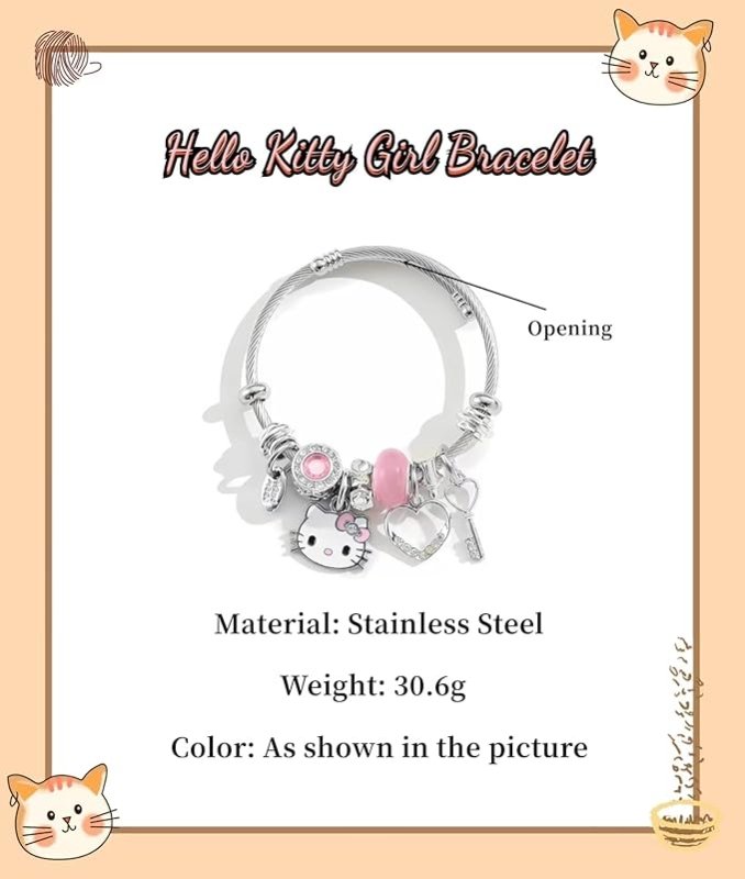 Kitty Girl Bracelet,Adjustable Cat Style Stainless Steel Bracelet, Cute Girl Friendship Bracelet, Fashionable Student Girl Bracelet, Exquisite Jewelry Gift (Pink) - Women's Bracelets - British D'sire