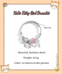 Kitty Girl Bracelet,Adjustable Cat Style Stainless Steel Bracelet, Cute Girl Friendship Bracelet, Fashionable Student Girl Bracelet, Exquisite Jewelry Gift (Pink) - Women's Bracelets - British D'sire