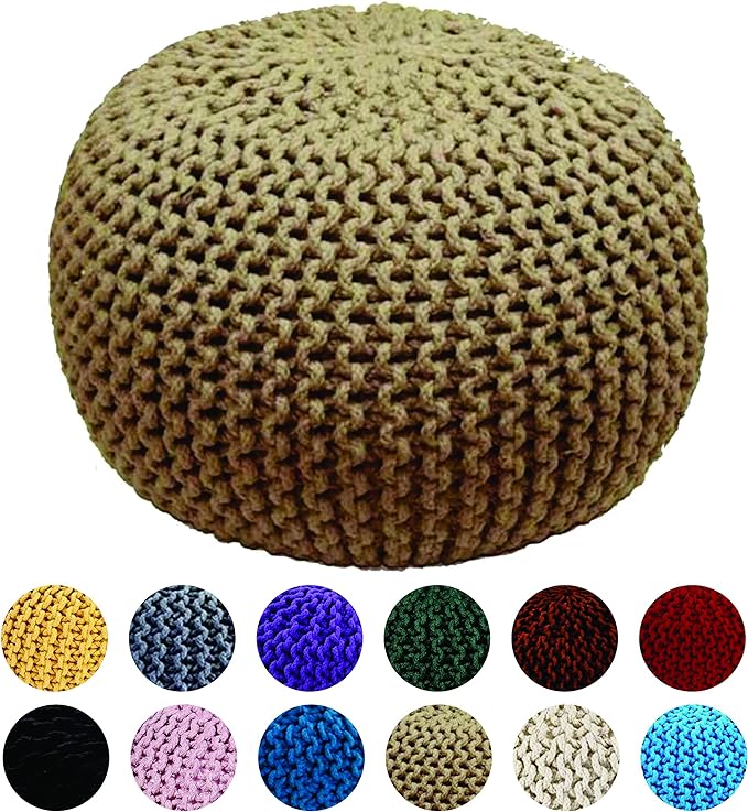 Knitted Pouffe Chunky Round Footstool Ottoman 100% Cotton - British D'sire