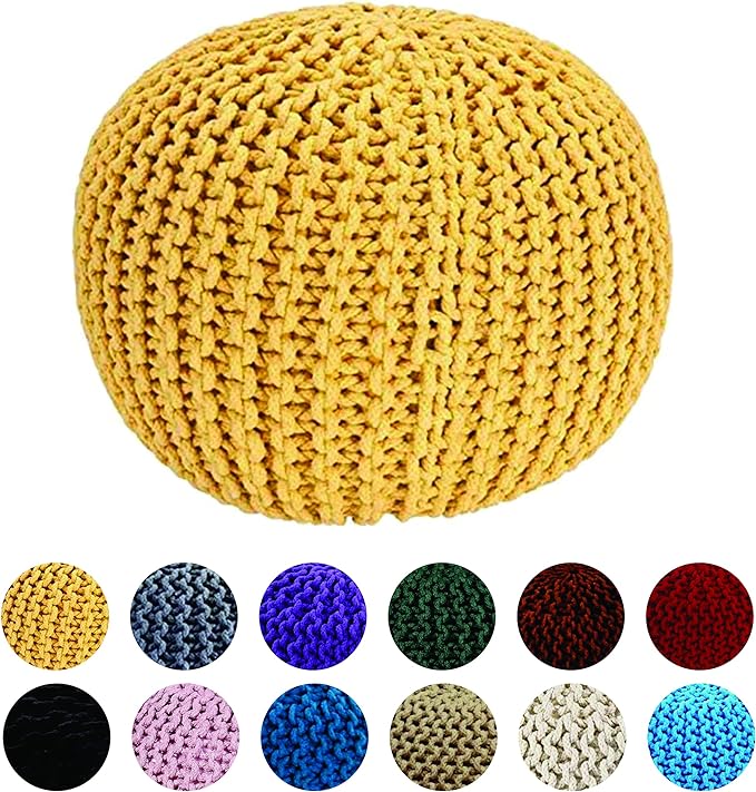 Knitted Pouffe Chunky Round Footstool Ottoman 100% Cotton - British D'sire