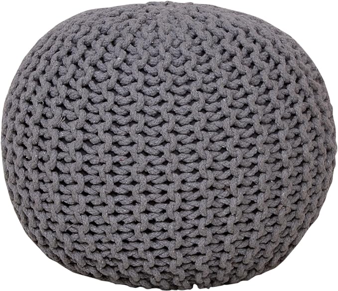 Knitted Pouffe Chunky Round Footstool Ottoman 100% Cotton - British D'sire