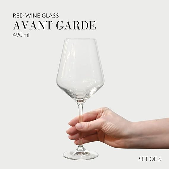 Krosno Large Red Wine Glasses Set of 6 | 490 ML | Avant-Garde Collection | Big Crystal Wine Glasses, Wine Tasting Set, White Wine Glasses | Flat Bottom Wine Glasses | Dishwasher Safe Wine Glass - British D'sire