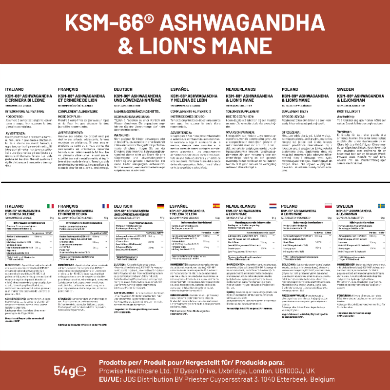 KSM - 66 Ashwagandha and Lions Mane Tablets - High Strength 2200mg | KSM - 66 Ashwagandha Root Extract and Lions Mane Mushroom Extract - 120 Vegan Tablets with Black Pepper - UK Made by Prowise - British D'sire