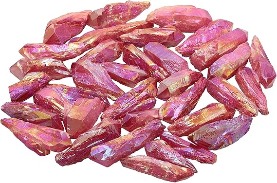 KYEYGWO 1 lb Titanium Coated Raw Rock Crystal Points Bulk Irregular Rough Quartz Stone Wands Kit Without Drilled for Jewellery Making DIY Art Craft, Red - Gemstones - British D'sire