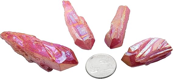 KYEYGWO 1 lb Titanium Coated Raw Rock Crystal Points Bulk Irregular Rough Quartz Stone Wands Kit Without Drilled for Jewellery Making DIY Art Craft, Red - Gemstones - British D'sire