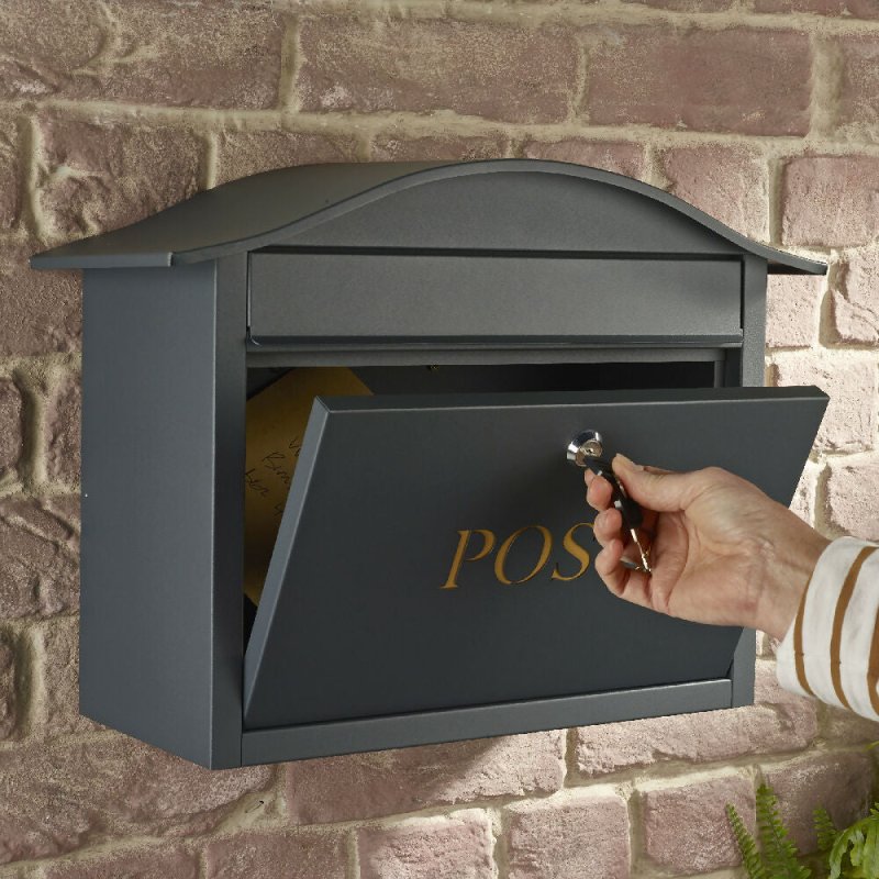 Large Mail Catcher Letterbox - High Security Metal Wall Mounted Post Box Grey - Post Box - British D'sire