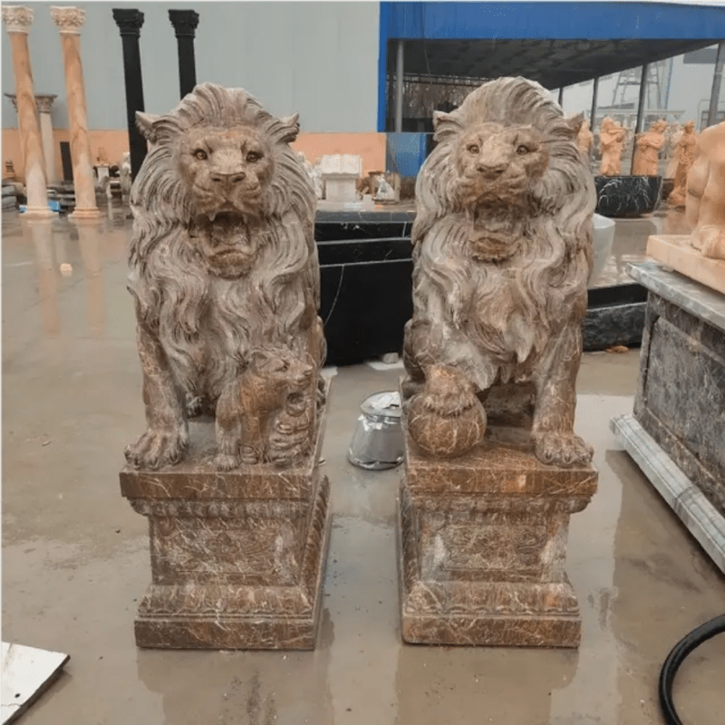 Large Utodoorfront door life size marble stone lion statues sculptures for sale - Decor Sculpture - British D'sire