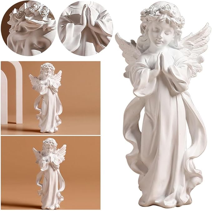 Le Morne Praying Angel Figurine Resin Fairy Prayer Carving Sculpture Home Room Decor (S) - Stone Carving Statue - British D'sire