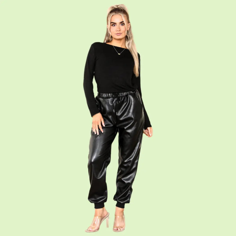 Leather Look Joggers Outfit - Trouser - British D'sire