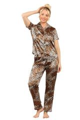 Leopard Satin Print Pajama Set – Stylish & Comfortable Animal Print Sleepwear for Women - Loungewear - British D'sire