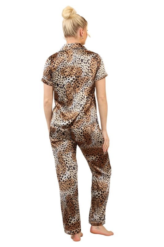 Leopard Satin Print Pajama Set – Stylish & Comfortable Animal Print Sleepwear for Women - Loungewear - British D'sire