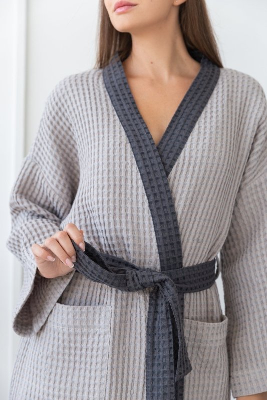 Light Grey and Grey linen waffle robe two tones - Two tones Robes - British D'sire