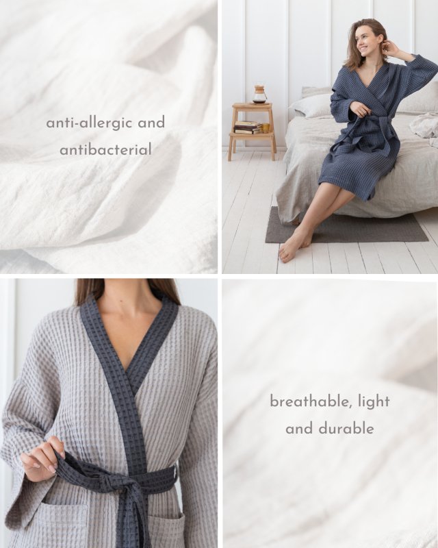 Light Grey and Grey linen waffle robe two tones - Two tones Robes - British D'sire