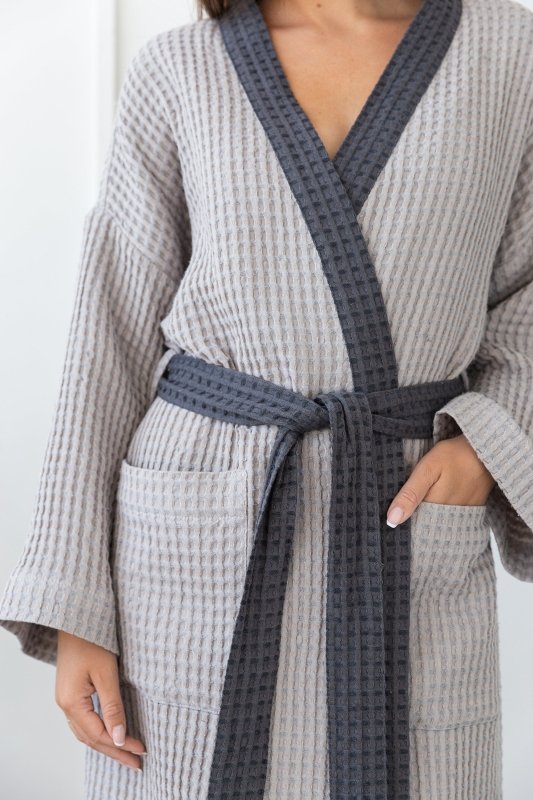 Light Grey and Grey linen waffle robe two tones - Two tones Robes - British D'sire