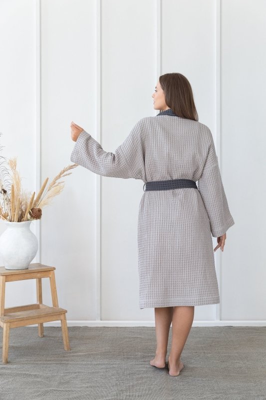 Light Grey and Grey linen waffle robe two tones - Two tones Robes - British D'sire