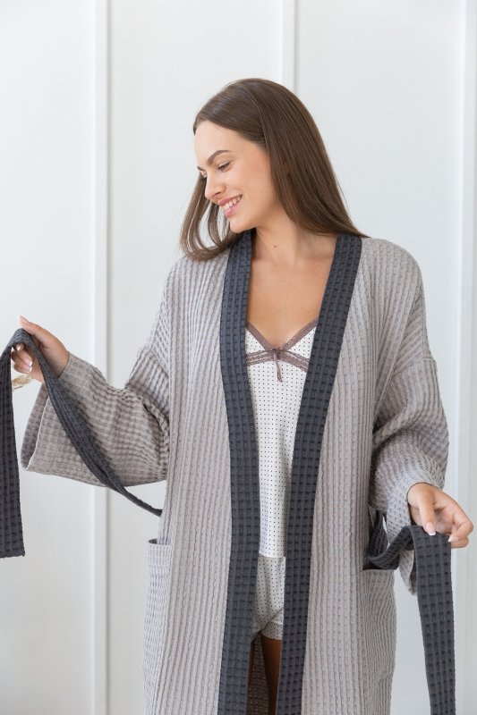 Light Grey and Grey linen waffle robe two tones - Two tones Robes - British D'sire