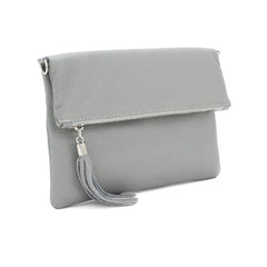 Light Grey Chiara Italian Designer Soft Foldover Leather Clutch - British D'sire