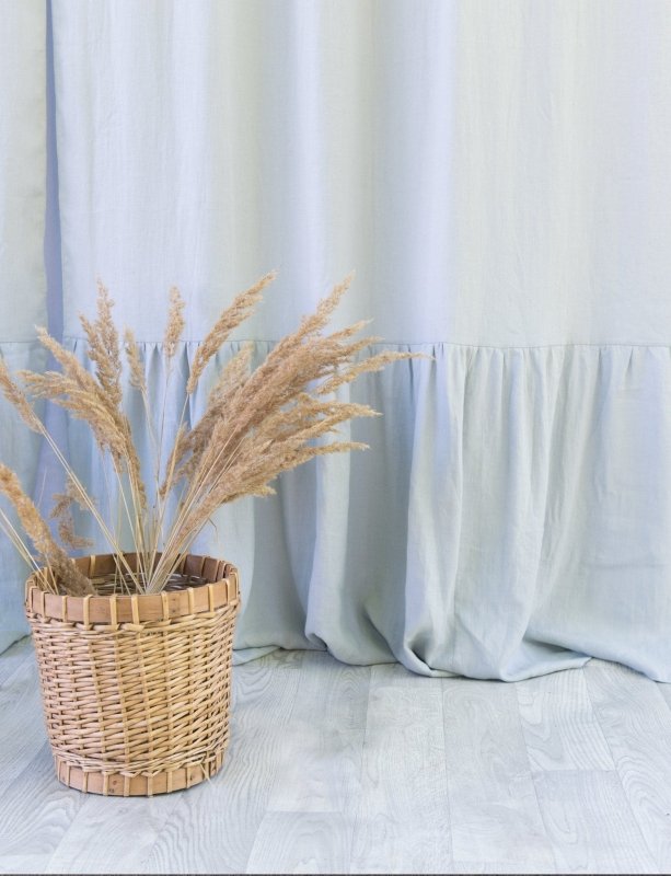 Light Grey linen curtain with ruffles, rod pocket - Ruffled curtains - British D'sire