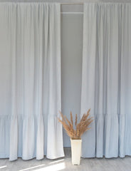 Light Grey linen curtain with ruffles, rod pocket - Ruffled curtains - British D'sire