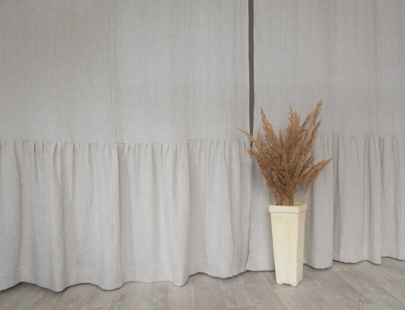 Light Grey linen curtain with ruffles, rod pocket - Ruffled curtains - British D'sire